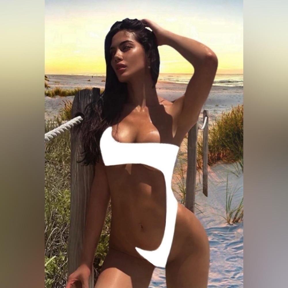 Hot Summer White Clear Strap Hallow Out One-Piece Swimsuit - Picture 4 of 6